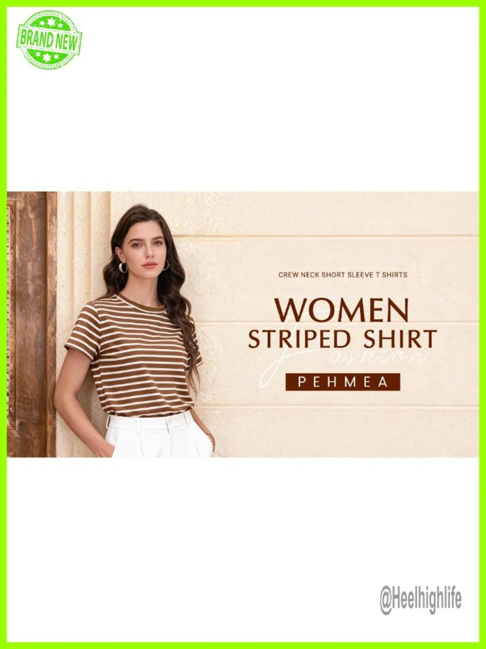 PEHMEA Womens 100% Cotton Striped Short Sleeve Crewneck T-Shirt Casual Top